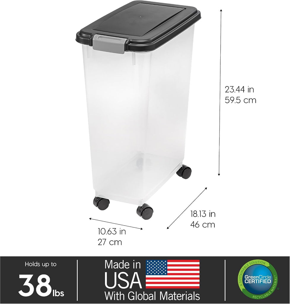USA Dog Food Storage Container, Up to 38 lbs, Black, Made in USA