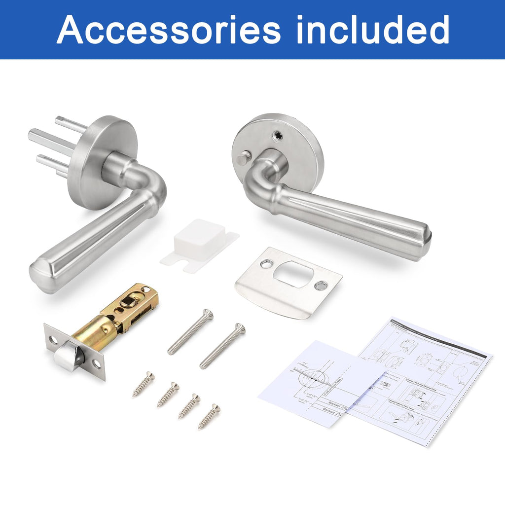 10 Pack Satin Nickel Privacy Door Lever Interior Door Handle with Lock, Keyless Bed Bath Door Handle Round Door Lever