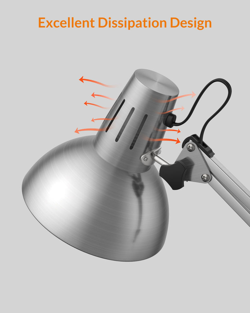 Metal Adjustable Desk Lamp with Clamp, Swing Arm