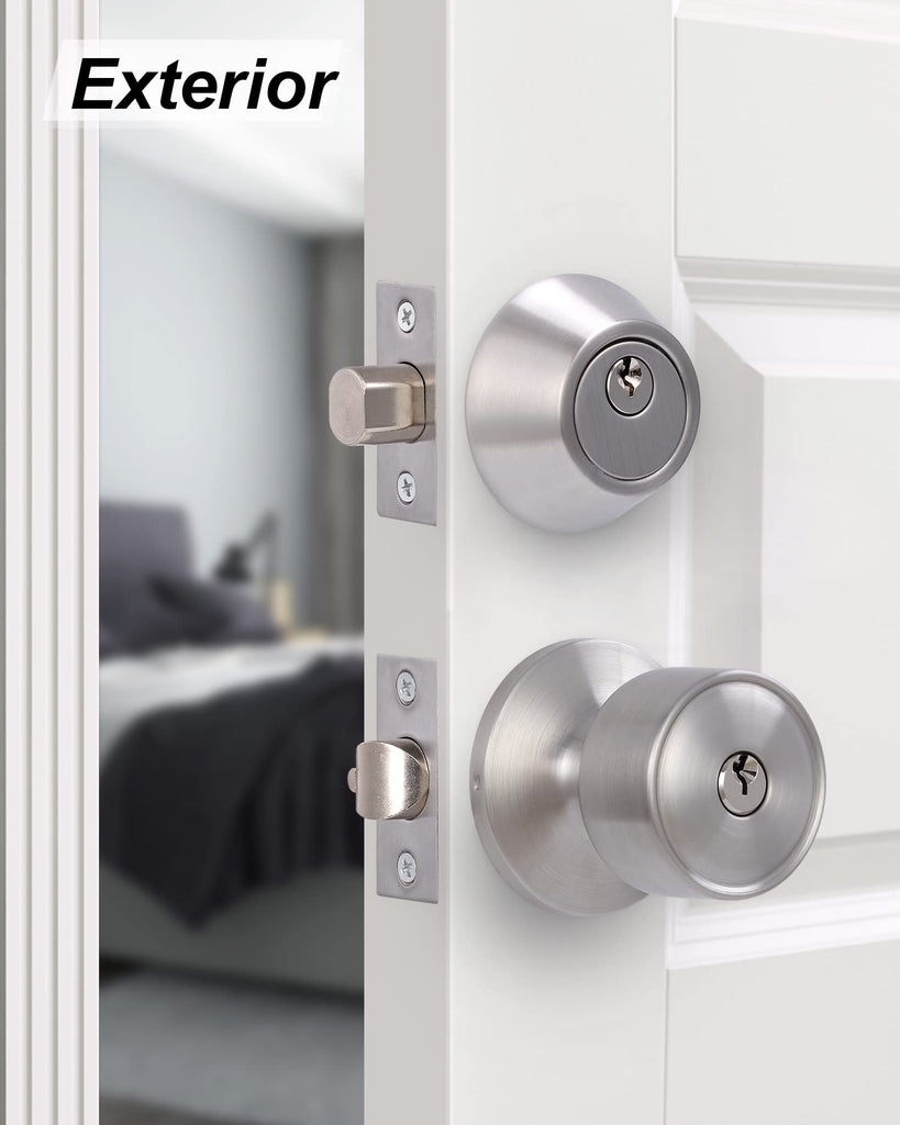 2 Sets Keyed Alike Entry Door Knobs and Single Cylinder Deadbolt Lock Combo Set Security for Entrance and Front Door