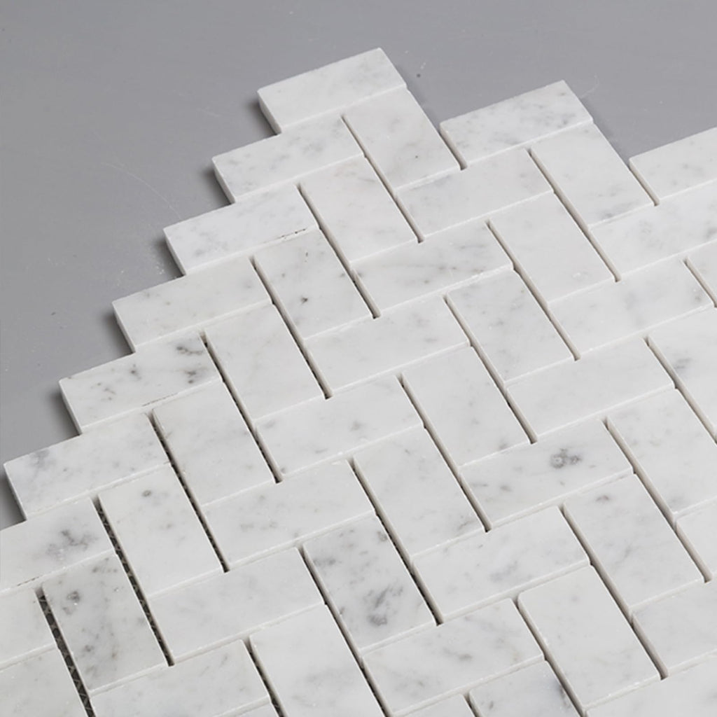 Carrara White Marble Stone 1x2 Inch Herringbone Italian Bianco Carrera Marble Mosaic Tile Wall Bathroom Shower Floor