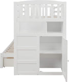 Twin Over Full/Twin Bunk Bed with 3 Drawers, 4 Storage and Cabinet Door