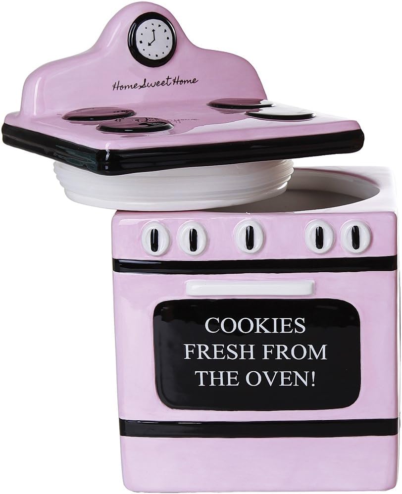 Retro Oven Freshly Baked Ceramic Cookie Jar with Air Tight Lid 8 inch Tall
