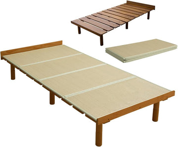 Wood Slatted & Tatami Floor Bed Frame for Japanese Futon Mattress Solid Pine (Retro-Brown), Height