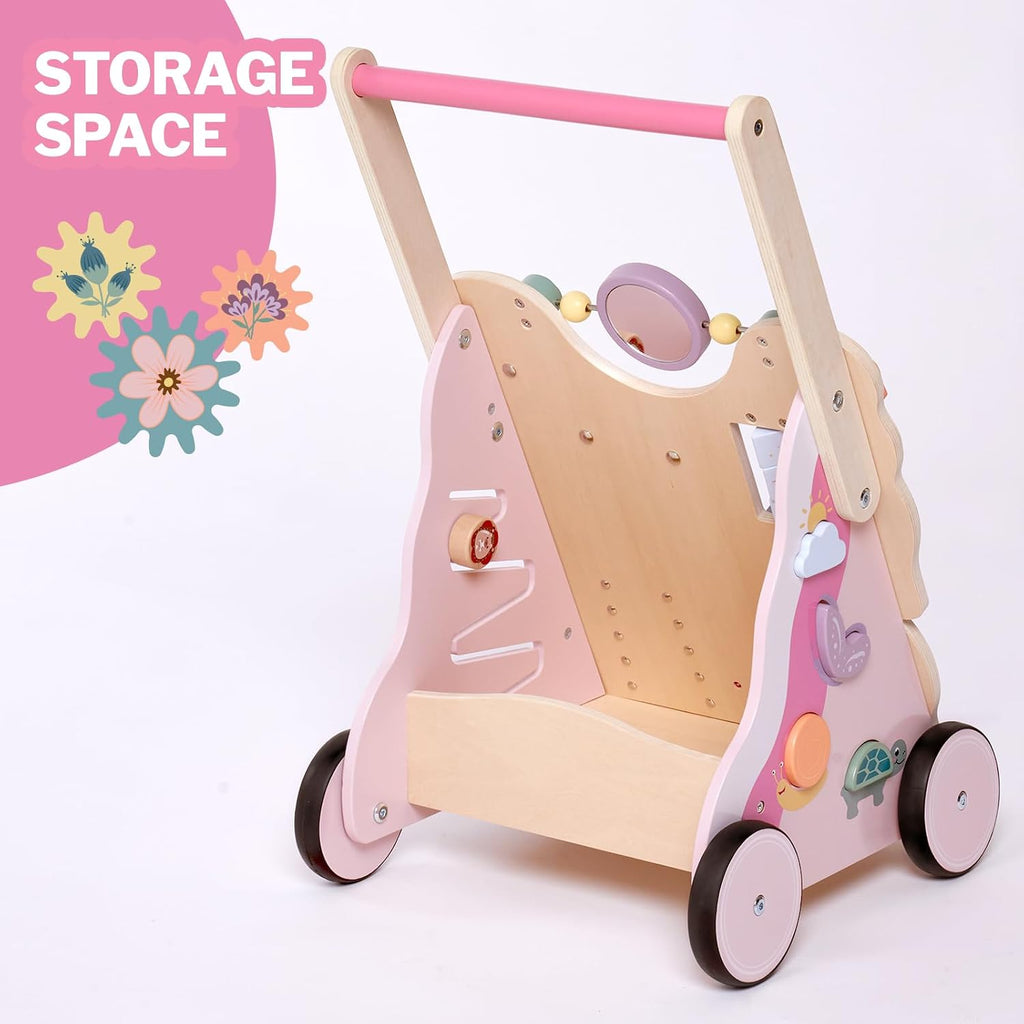 Wooden Push Walker for Girls Kid 18-36months with Activity Center