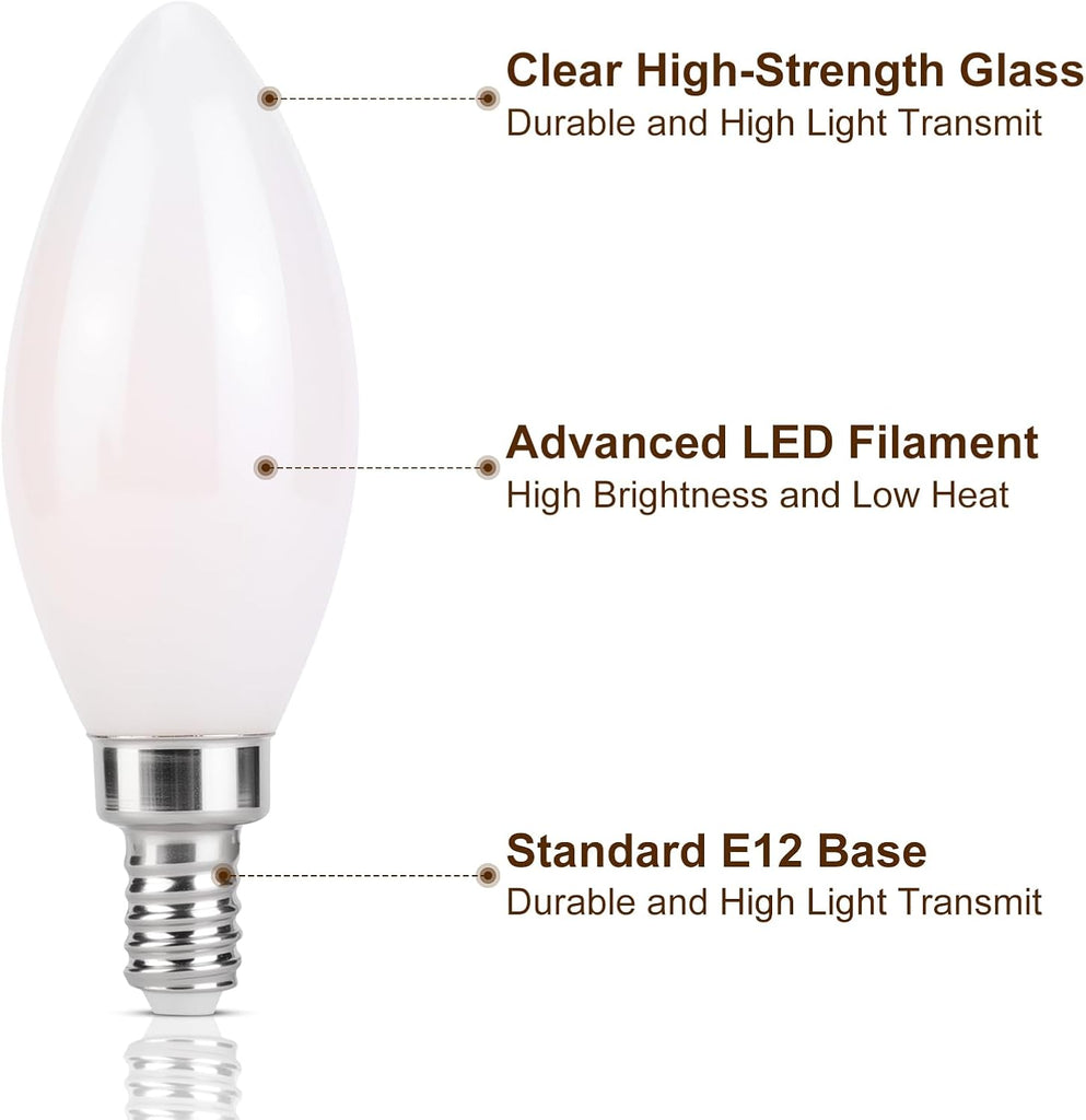 Candelabra Light Bulbs 40 watt Equivalent 4W 2700K E12 E12 Candelabra Bulb 40 watt Small Base LED Non-Dimmable 4Pack