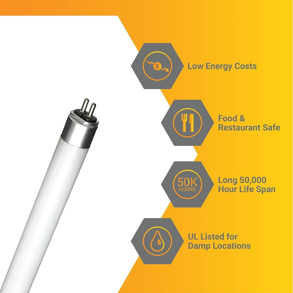 4Ft T5 LED Tube Lights Double End Powered 25W 3500 Lumens 4000K Cool White G5 Miniature Bi-Pin Base Fluorescent