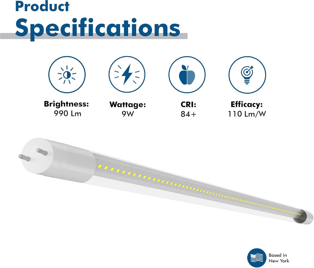18 in. T8 G13 LED, F15T12, F15T8, Type A Plug & Play, 2700K, Clear
