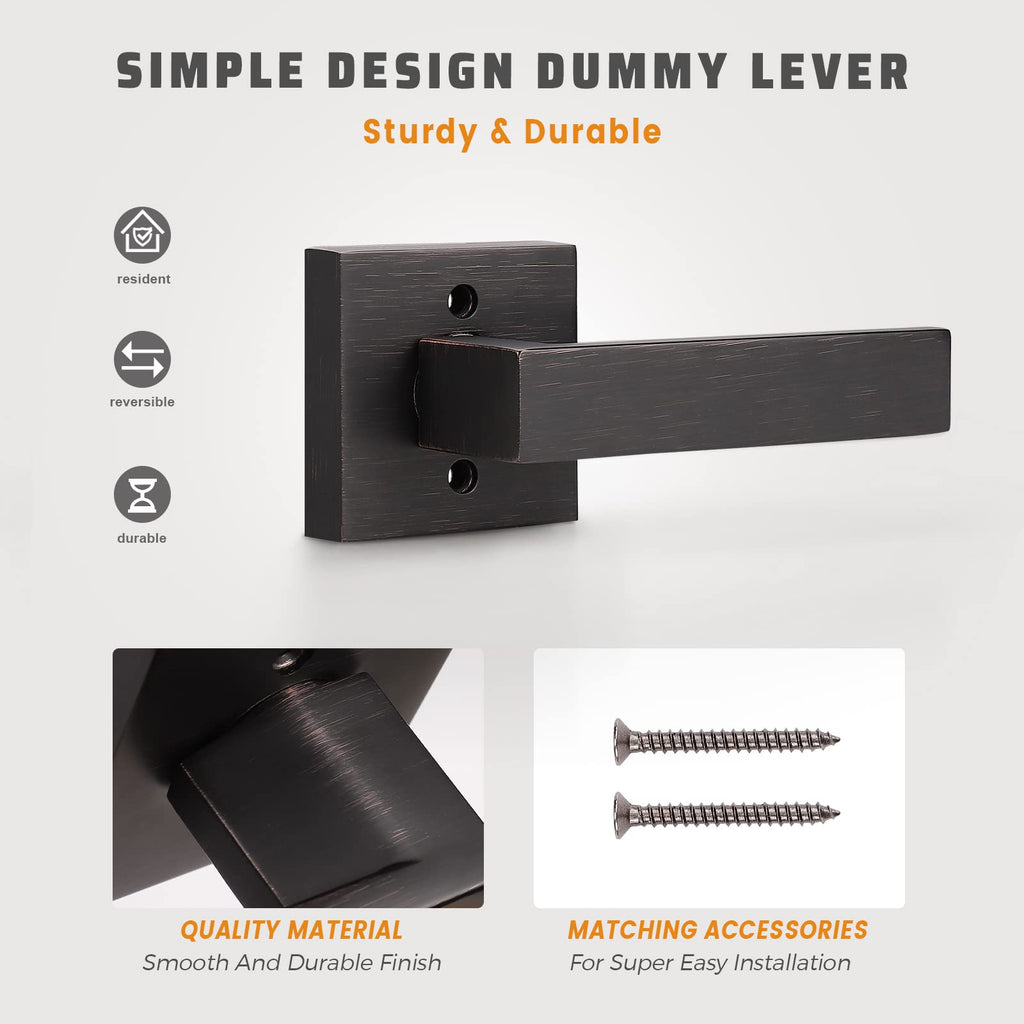 5 Pack Oil Rubbed Bronze Heavy Duty Dummy Door Lever, Single Sided Interior Dummy Door Handle Set Door Hardware 0.93