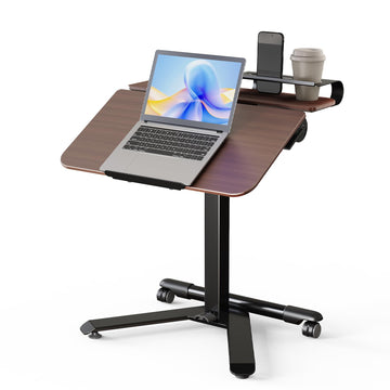 Rolling Standing Desk with Wheels, Portable 24 inch Sit-Stand Laptop Cart with Tilt Top and Storage, Mobile Compact