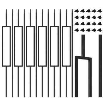 16 Pcs Wrought Iron Balusters for Staircase, 1/2" x 44" Rectangular Hollow Iron Spindles Deck Balusters with 32 Fixed