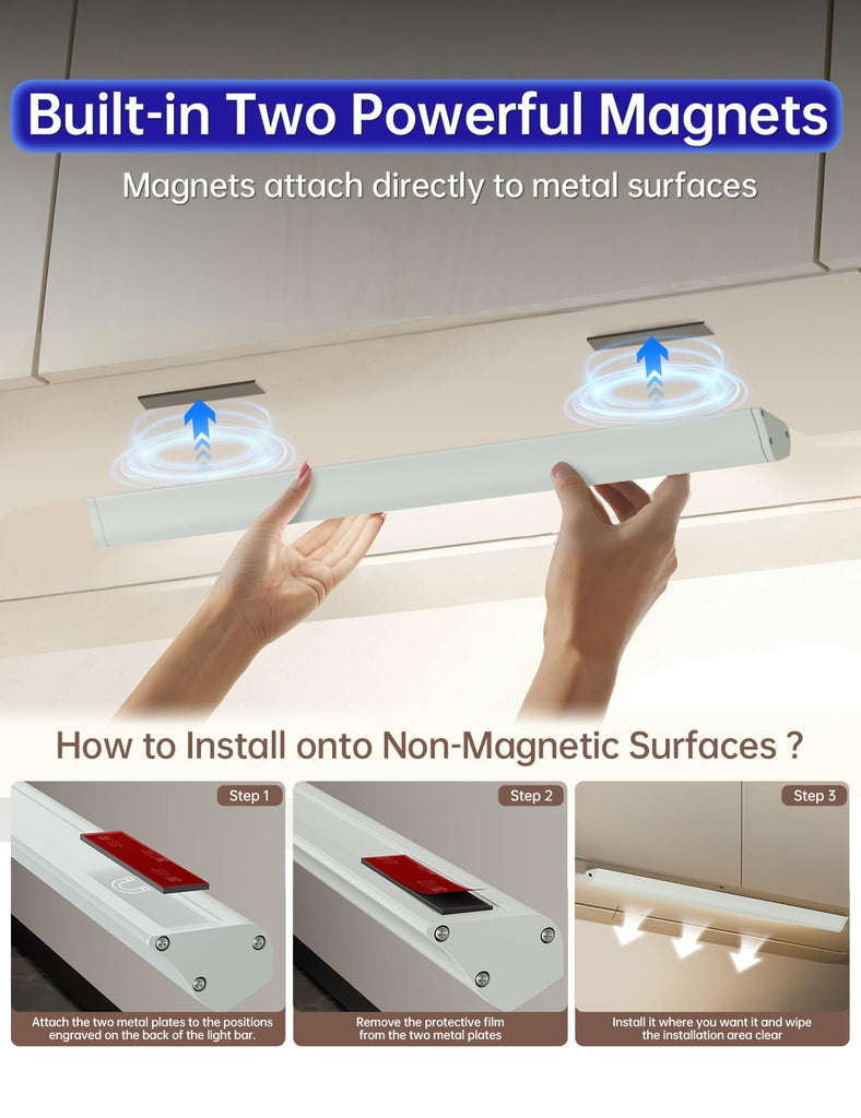 LED Under Cabinet Lighting Wireless, 2400mAh Rechargeable Cabinet Light, Battery Operated, Display Cabinet Lights