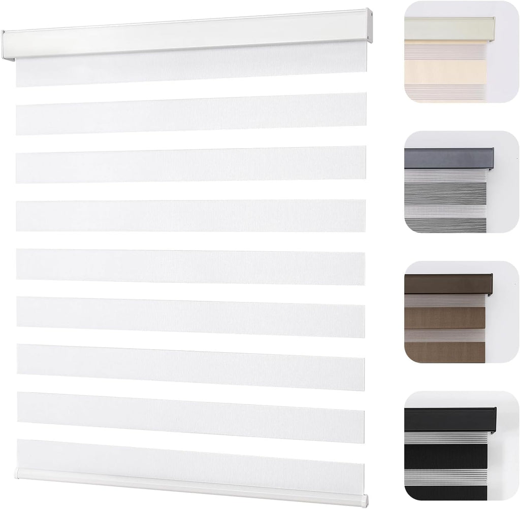 Cordless Zebra Blinds for Windows, Dual Layer Light Control Window Blinds with Light-Proof Aluminum Cover, Free-Stop
