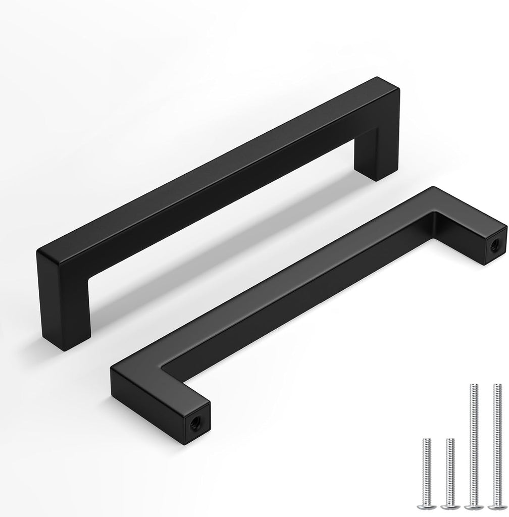 30 Pack Black Cabinet Handles 5-1/16 Inch(128 mm) Hole Centers Matte Black Cabinet Pulls Stainless Steel Drawer Dresser