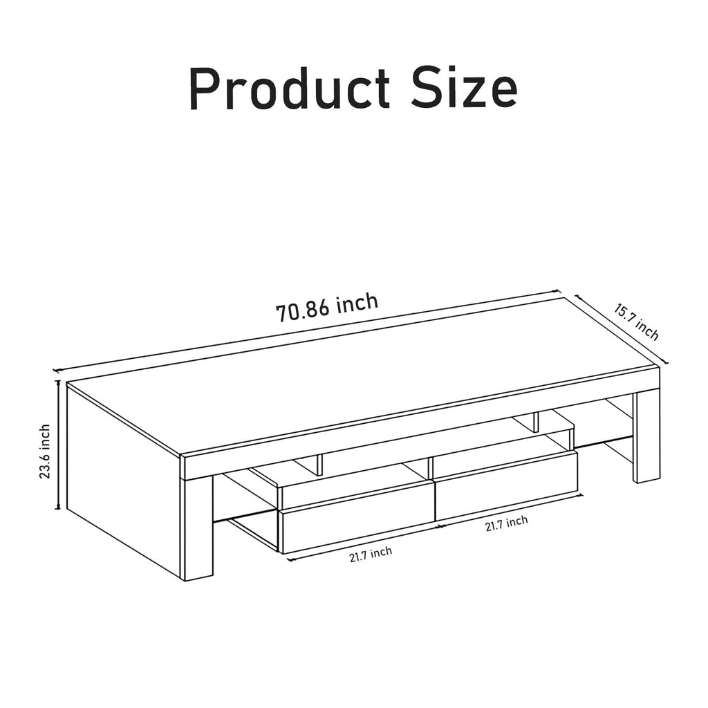 70IN LED TV Stand for 65/75/85 inch TV, High Glossy Modern Entertainment Center with Drawer and Led Lights