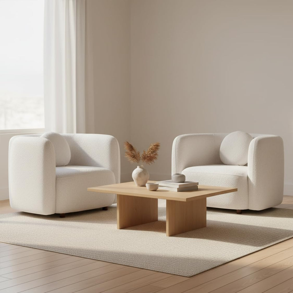 Barrel Chairs Set of 2, 39", Upholstered, Boucle, White