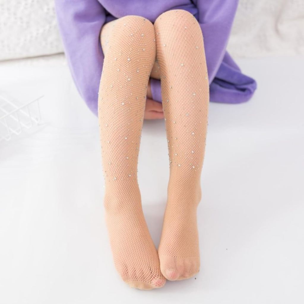 Girls Sparkle Tights 2 Pack Fishnet Glitter Rhinestone Stockings
