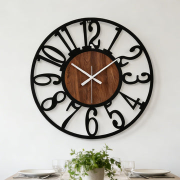 24 Inch Industrial Wood Metal Cutout Numeral Silent Wall Clock