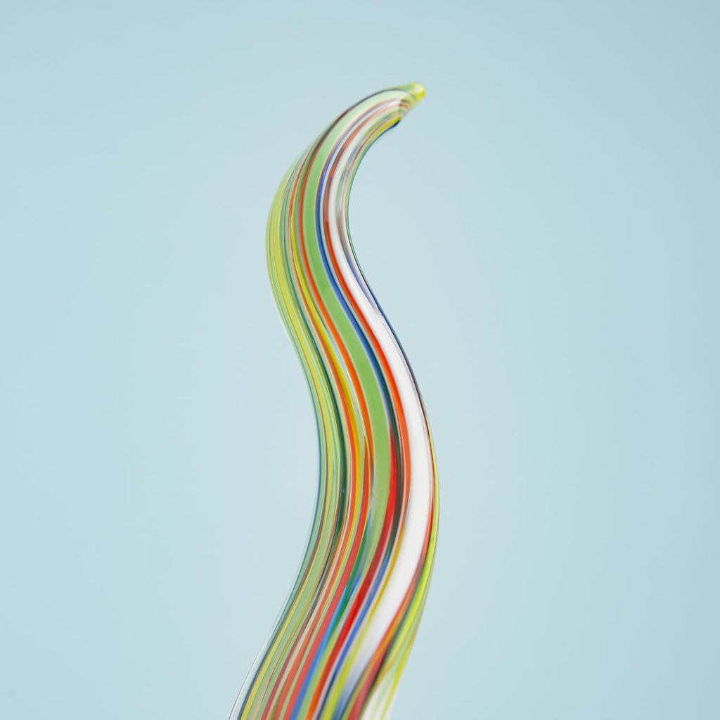 11.4" Tall Hand Blown Glass Sculpture, Murano Style Art , Modern Coastal Home Decor Accent for Shelf