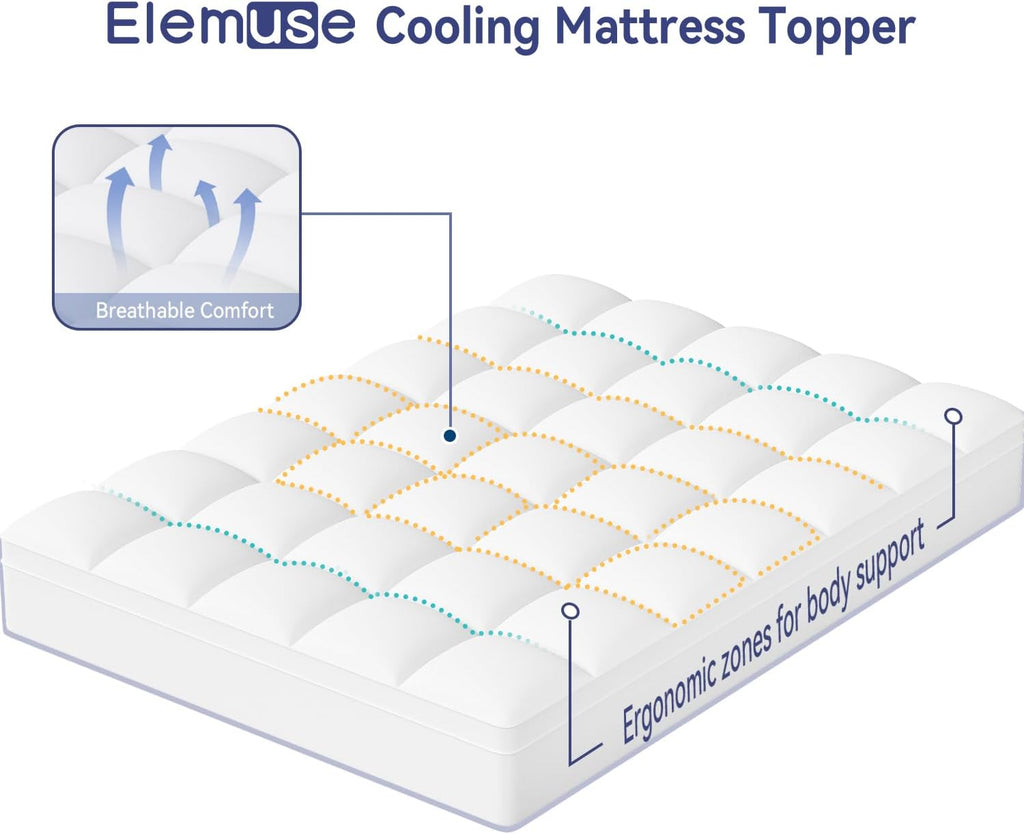 King Mattress Topper, Extra Thick Pillow Top Mattress Pad Cover | Plush soft breathable bed topper for back pain