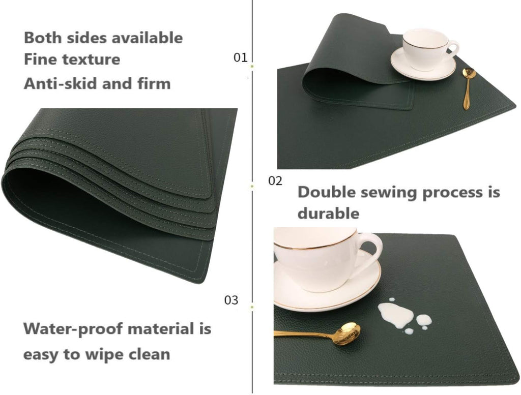 Vinyl Waterproof Placemats, PU Table Mats, Stain Resistant, Heat Resistant, Non-Slip Easy to Clean Dining - Set of 4