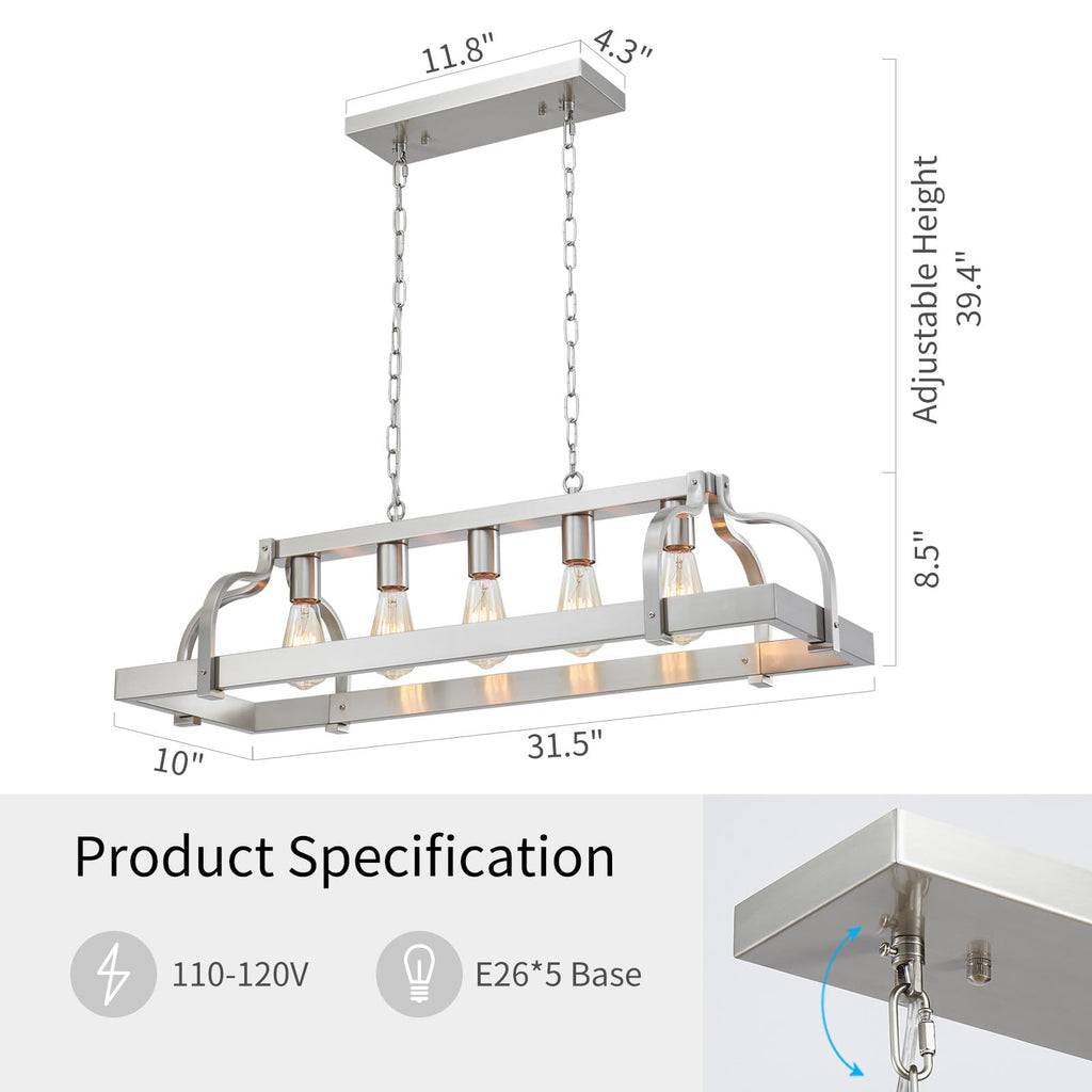 5-Light Metal Pot Hanging Rack Chandelier Linear Pendant Ceiling Lighting Rustic Farmhouse Fixture Kitchen Island