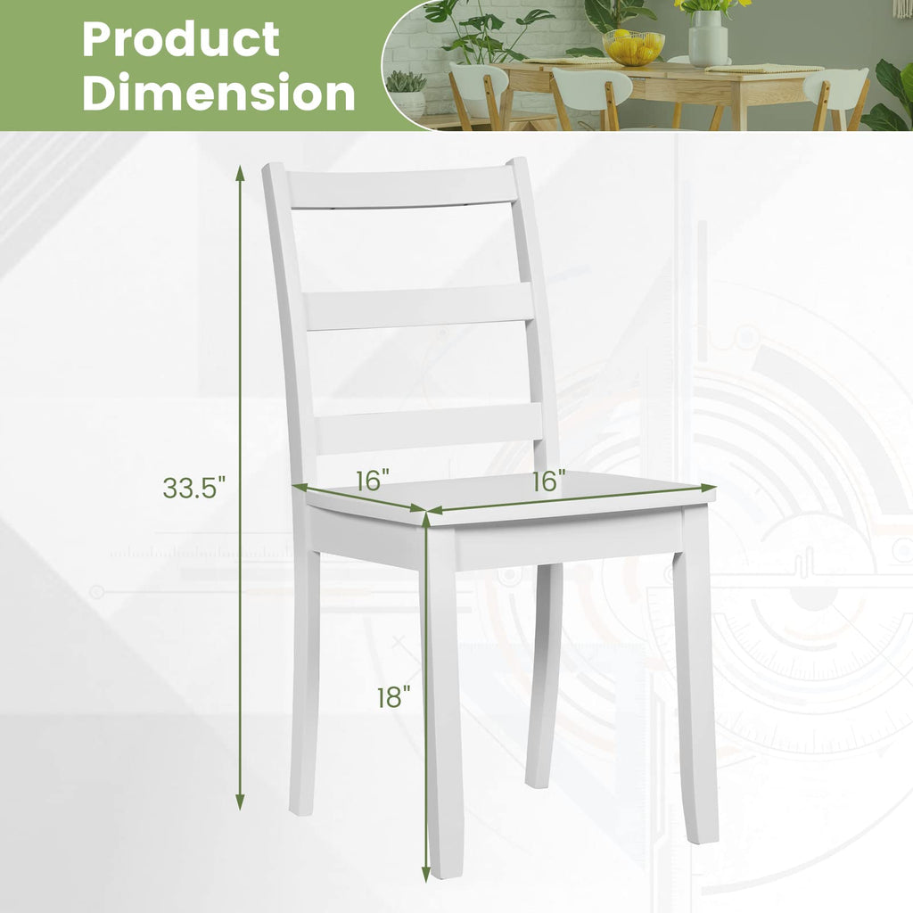 Wood Dining Chairs Set of 4 White - Wooden Armless Kitchen Chairs with Solid Rubber Wood Legs, Non-Slip Foot Pads