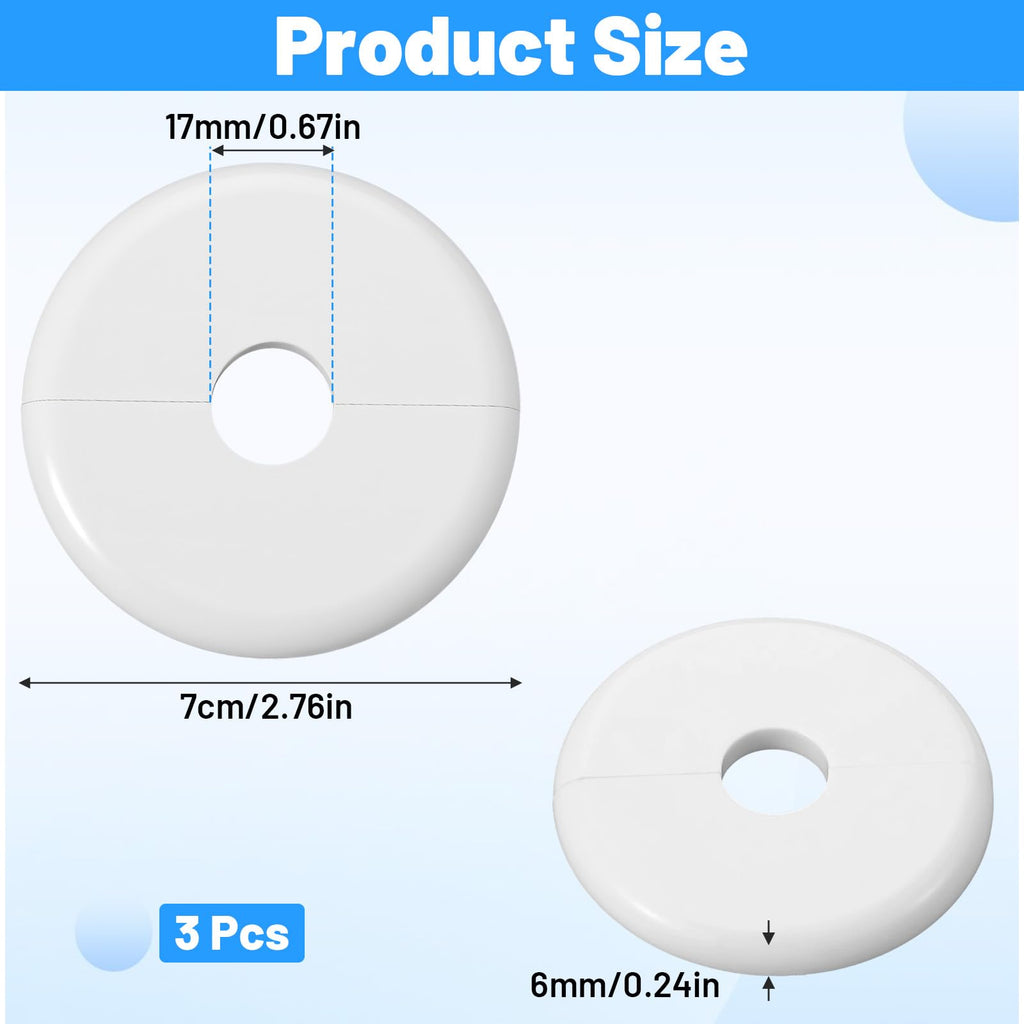 3 Pcs White Wall Split Flange 0.67in (17mm), Self-Adhesive Round Escutcheon Plate, Abs Hole Cover Buckle for Water