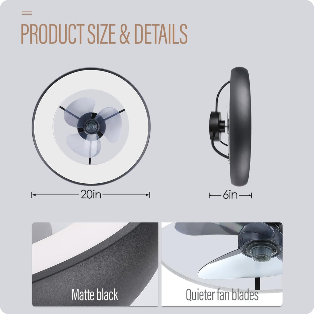 Low Profile Ceiling Fan with Lights and Remote - Dimmable LED, Adjustable Color Temperature, Timer, Reversible