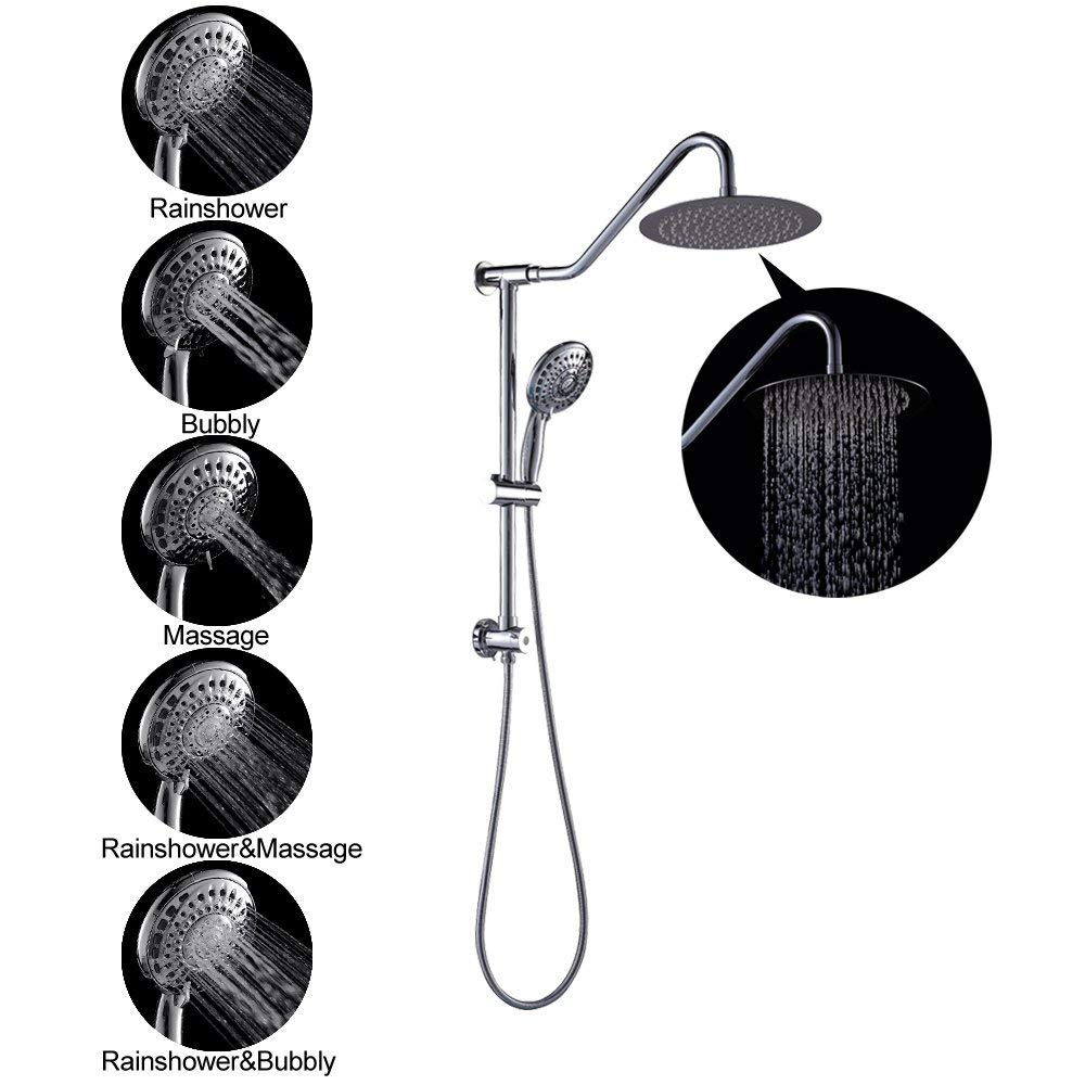 Shower Head with Handheld Combo - Dual Rainfall Shower Head, Stainless Steel 10 Inch Heads, 5-setting Handheld Sprayer
