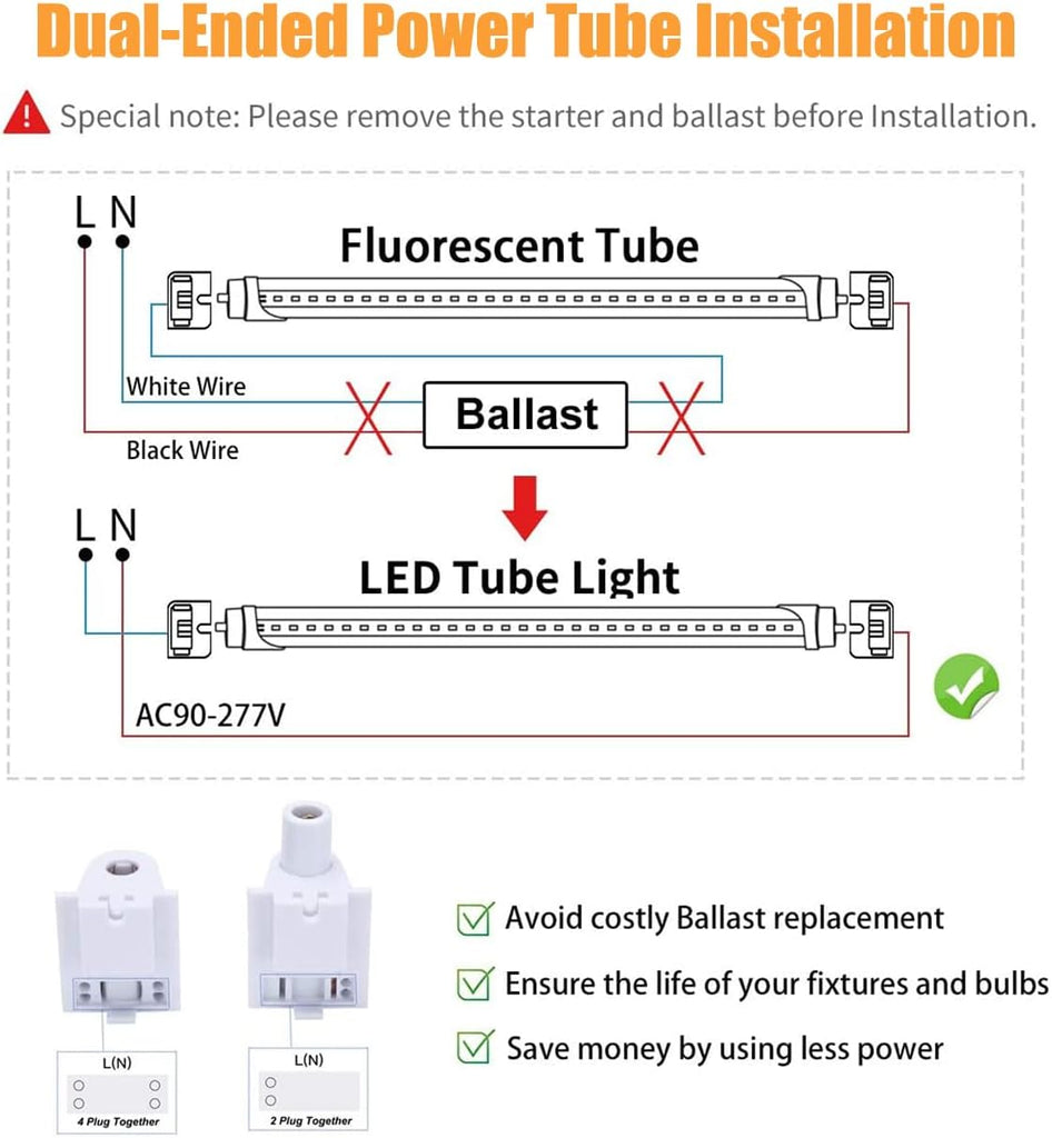 6FT T8 LED Tube Light Bulbs 40W Single pin Fa8 Cap 6000K Daylight with Ultra Bright Dual-Row LEDs,6 Foot T10