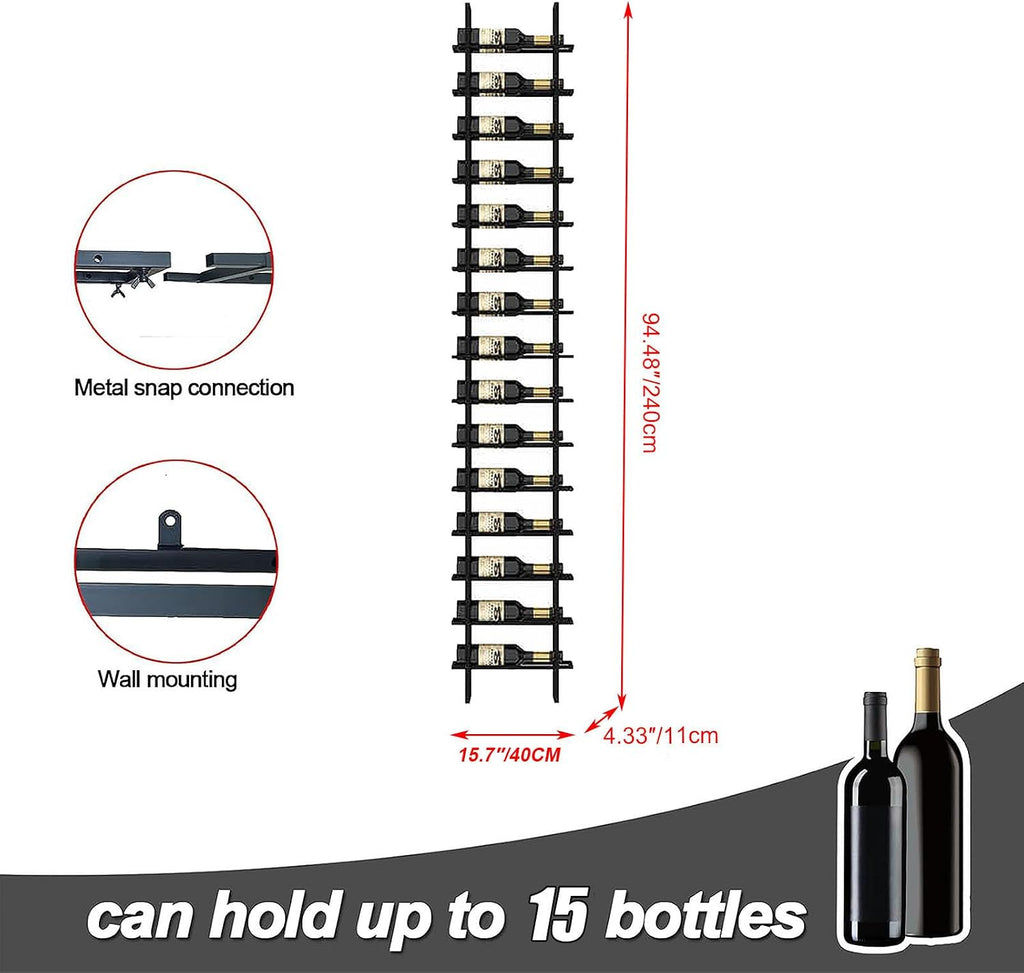 16 BottleWall Mount Wine Rack | Black Industrial Wine Storage Display Rack, Wine Cellar Storage, Bar, Restaurant