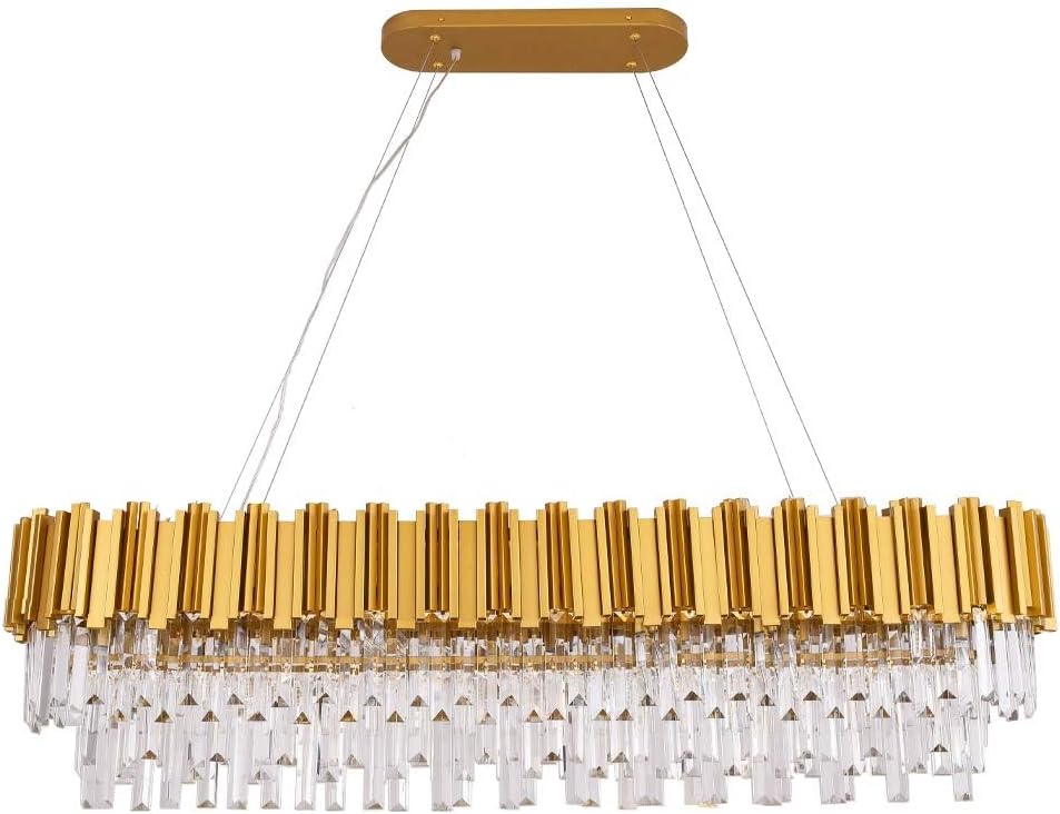 Inspired Odeon Style Gold Oval Raindrop Crystal Linear Chandelier W51" - A107-B07NWC3BT1