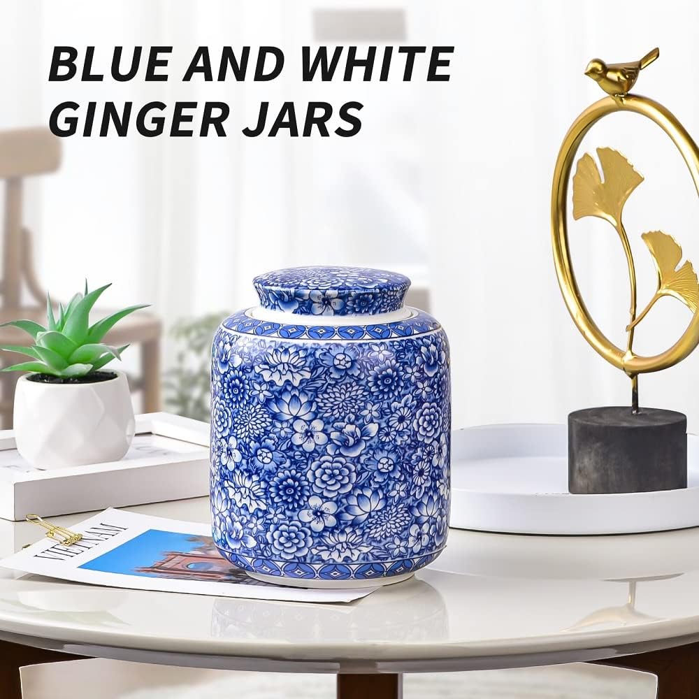 Ginger Jar Decorative Jar Ancient Chinese Imperial Enamel Porcelain (Small, Blue,White)