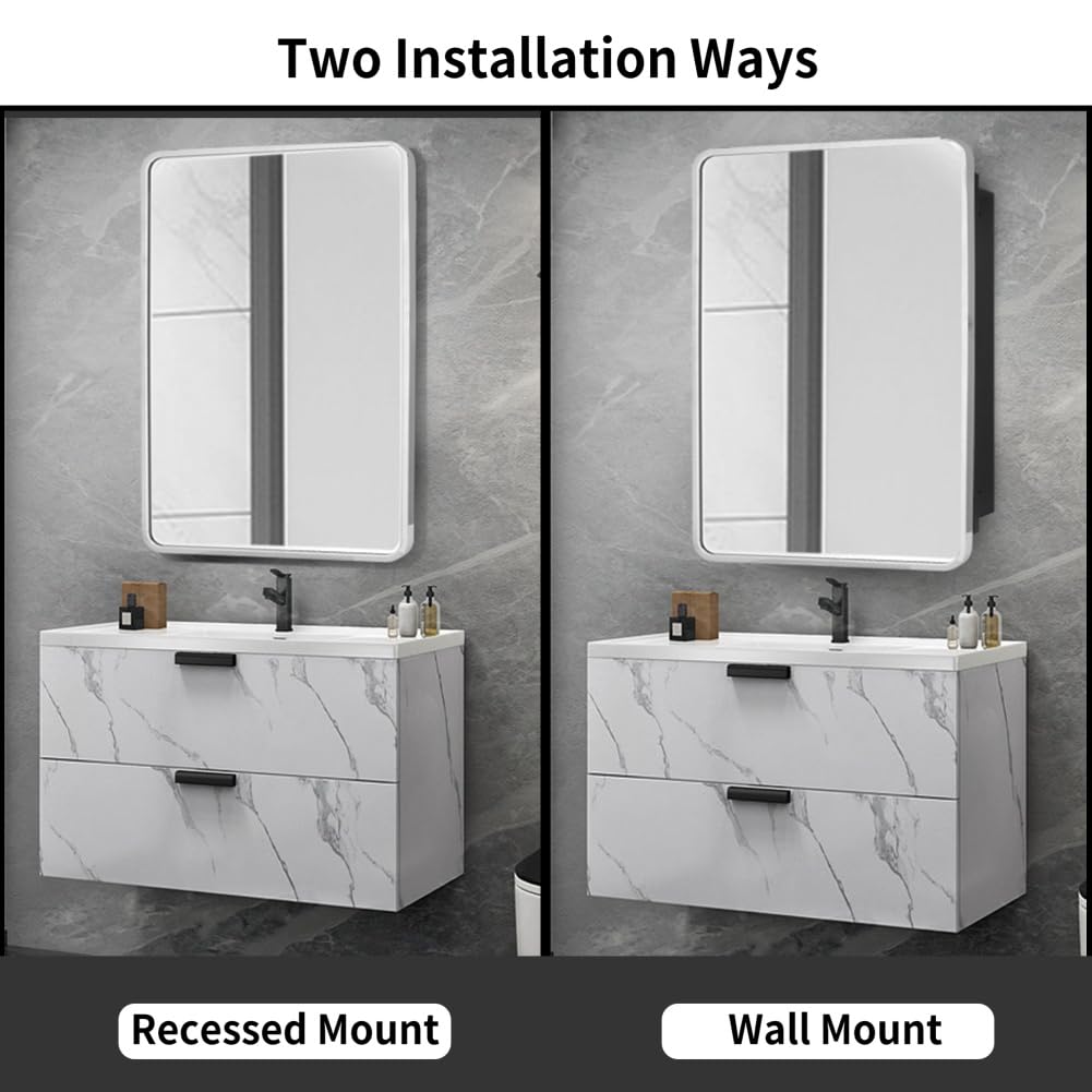 Medicine Cabinet with Mirror, 20 Inch x 31 Inch Metal Framed Bathroom Mirror Medicine Cabinet Rectangle Tilting