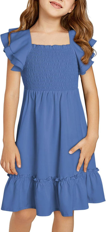 Girls Summer Short Sleeve Dresses Casual A-Line