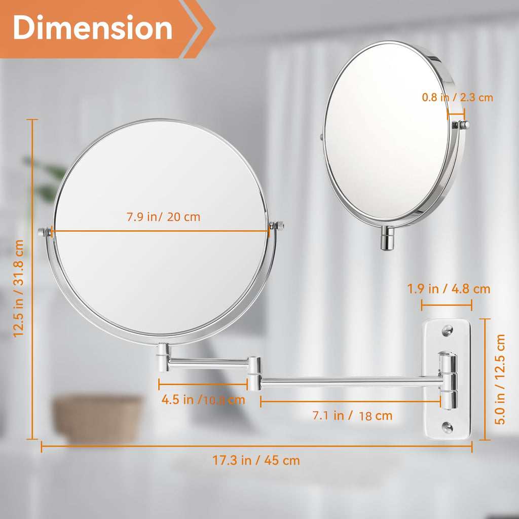 8 inch Wall Mounted Makeup Mirror, 1X/10X Magnifying Double-Sided Wall Mount Shaving Mirror (Close-Up 10X)