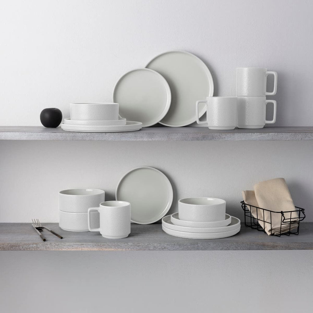 ColorTex Stone White 16-Piece Dinnerware Set, Service for 4