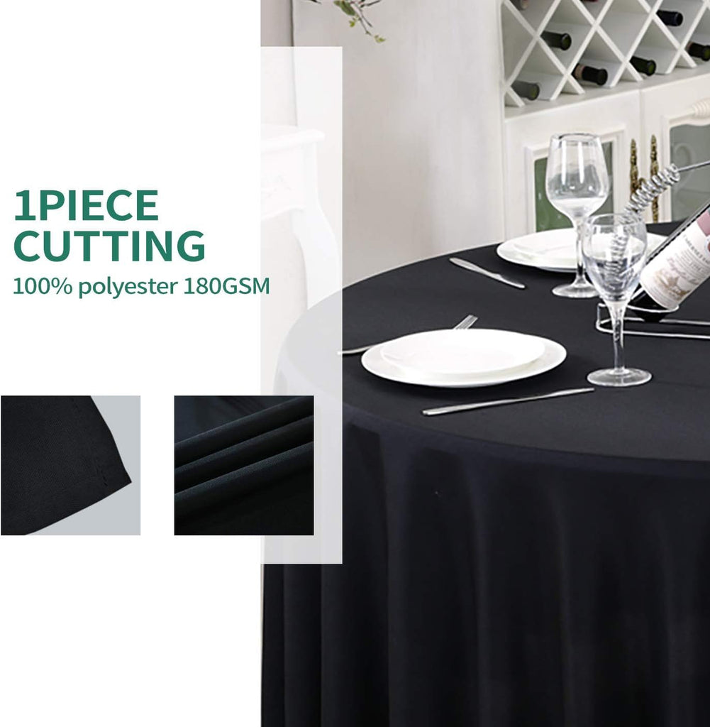 5 Pack 120 Inch Black Tablecloths for Round Tables