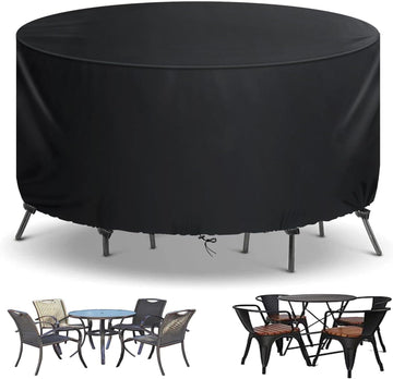 Patio Furniture Covers - Waterproof Round 420D Garden Dining Table & Chair Set Covers - 72"Dia x 28"H