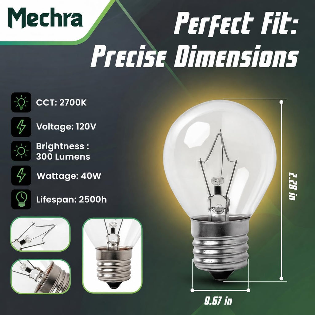 (Pack 6) S11 E17 Middle Base 40 Watt 120V Incandescent Bulbs Adjustable Warm White Light - Lava Lamp Replacement