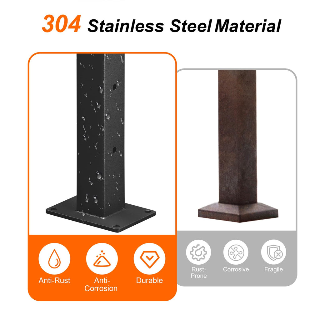 2 Pack Stainless Steel Cable Railing Post(2"×2") with 1/8 Cable Railing Kit, Level drilled (2, Black, 36 inch)