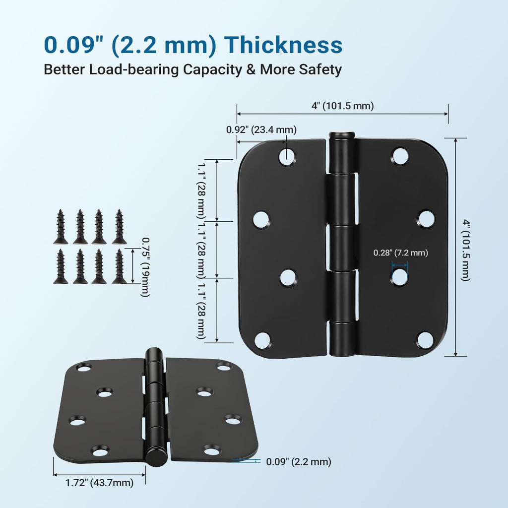 Matte Black Door Hinges 4 Inch, Hinge for Interior Doors, 36 Pack