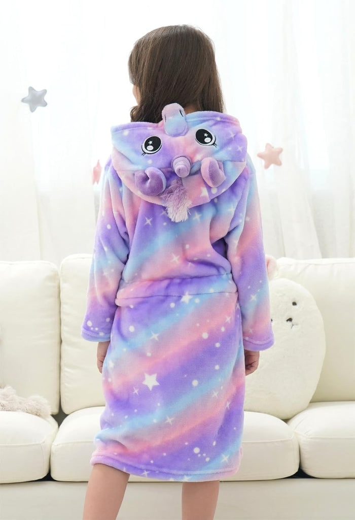 Girls Fleece Hooded Robe Toddler Warm Fuzzy Bathrobe
