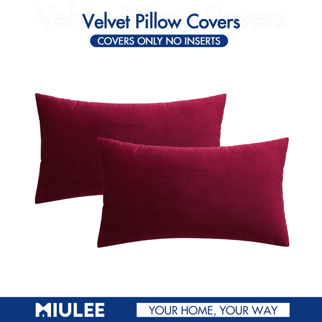 12x20 Inch Lumbar Velvet Christmas Throw Pillow Covers Wine Red
