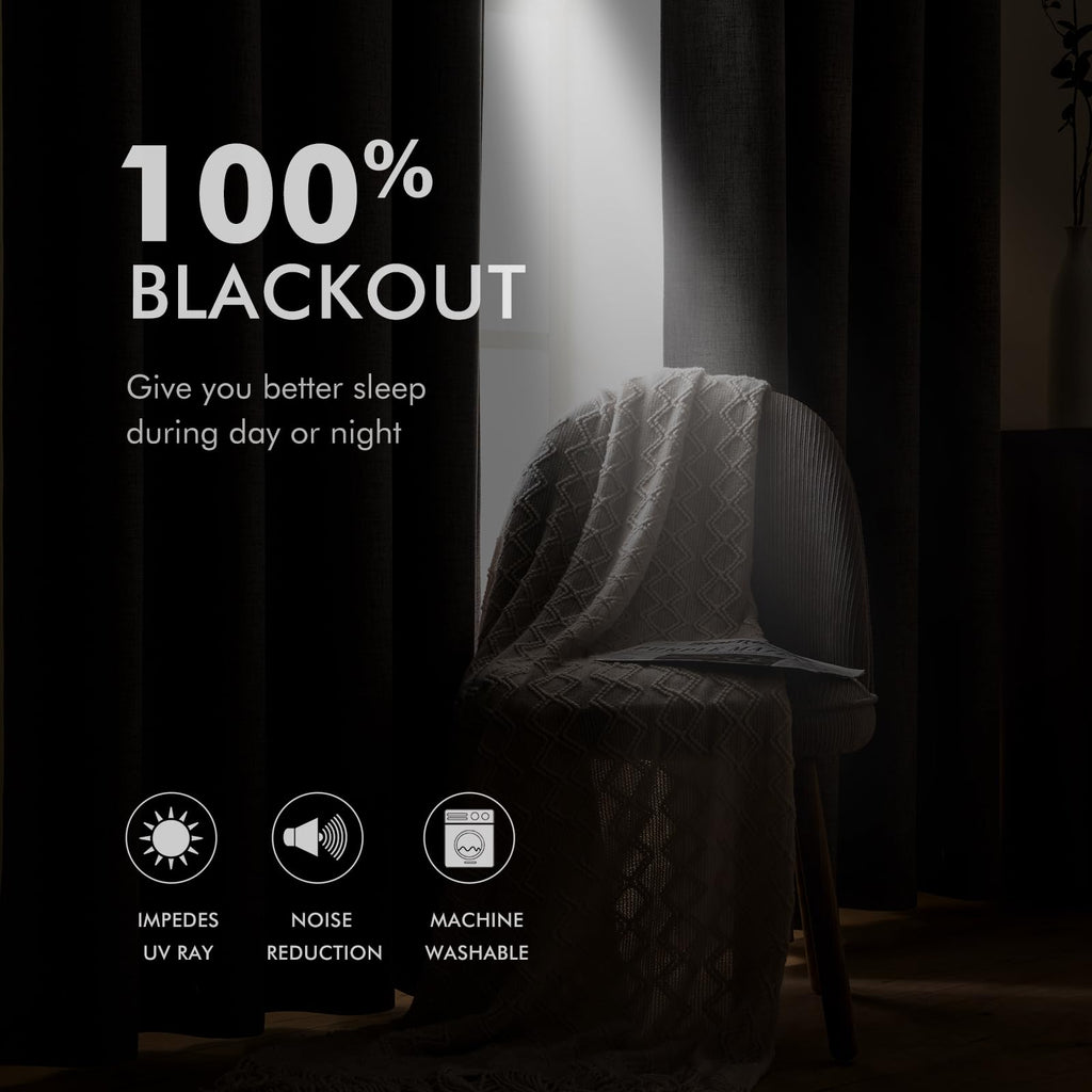 Extra Wide 100% Blackout Linen Curtains 100x84 Beige