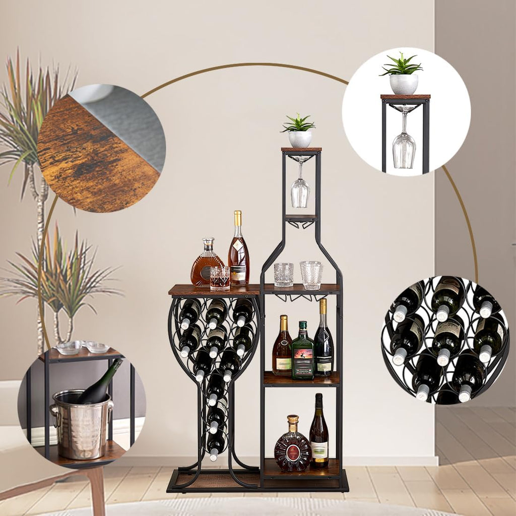 5-Tier Wine Rack Freestanding Floor, 11 Bottles Modern Wooden Wine Holder-Storage Cabinet Bar, Kitchen, Dining Room