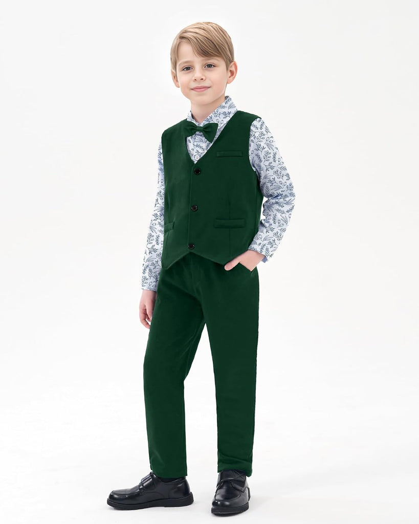 Boy Suit Tuxedos Wedding Formal Kid Outfits 7Pcs Dress Shirt with Bowtie Vest Jacket Boutonniere Suspender Pants Set
