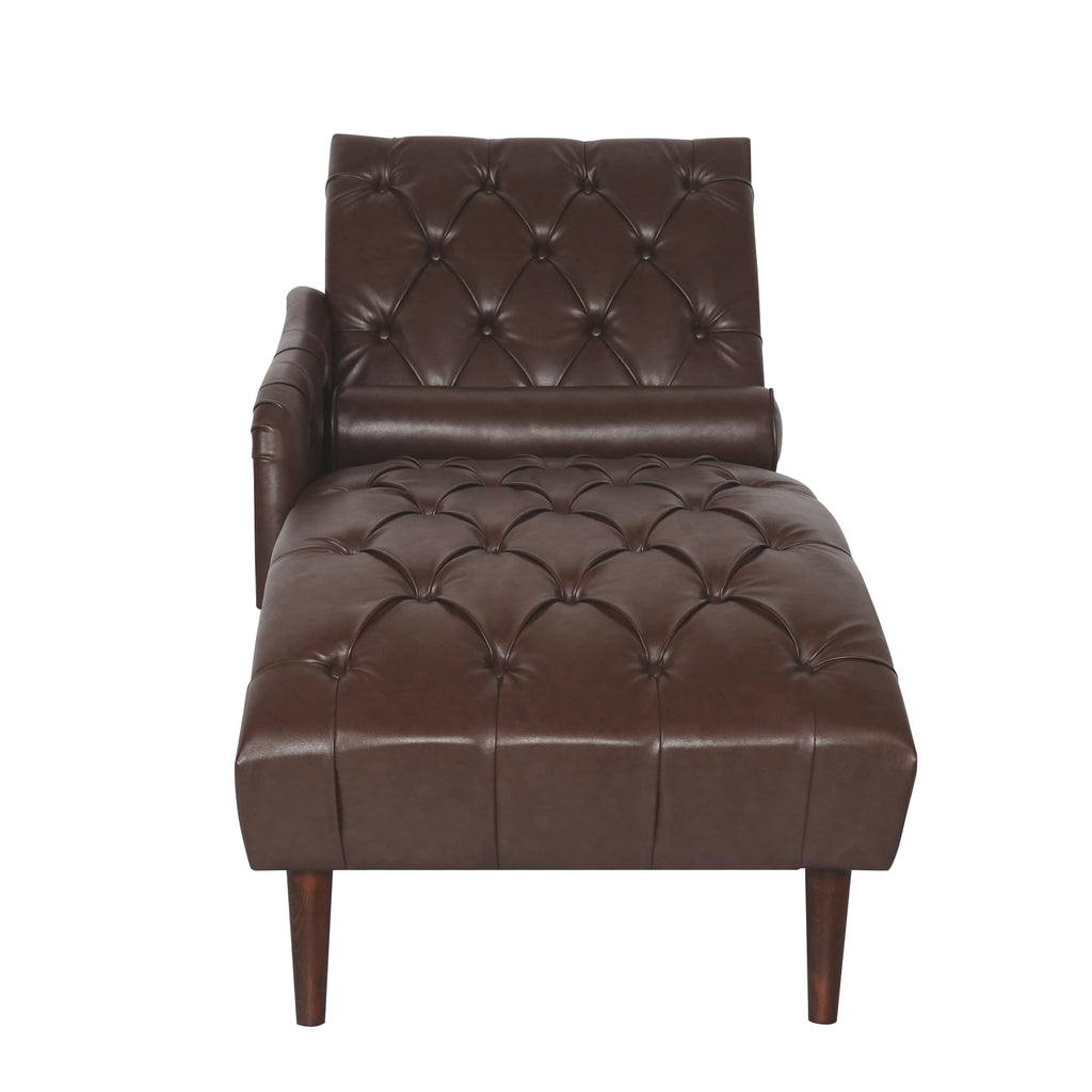 PU Leather Chaise Lounge Chair Indoor, Side Armrest, Dark Brown