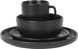 Zuma Stoneware Plates, Bowls, & Mugs Dinnerware Set - Matte Black, Service for Four (16pcs)